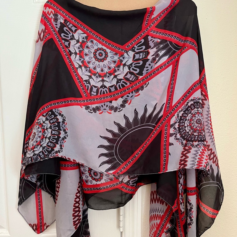 Chic Black and Red Patterned Scarf